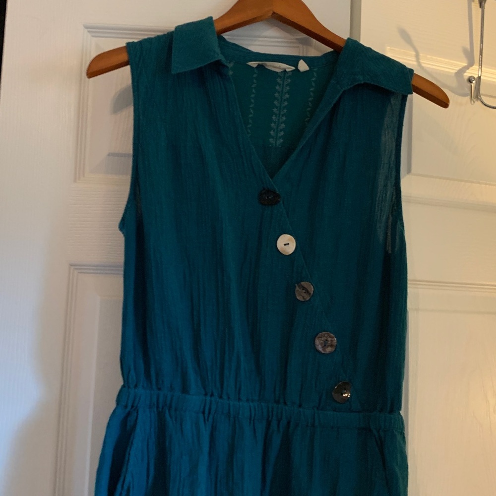 Soft surroundings teal sleeveless jumpsuit small